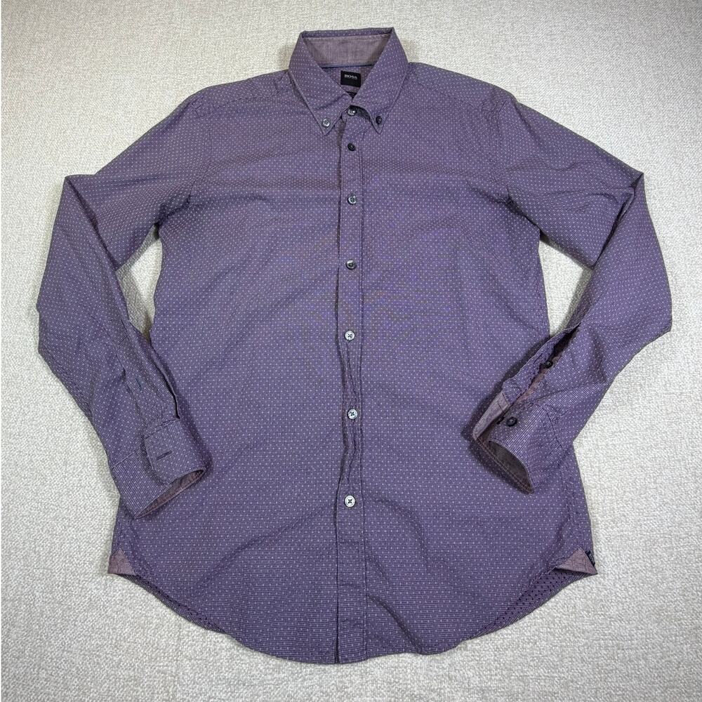 Hugo Boss Men Large Purple Slim Fit Long Sleeve Dress Professional Office Shirt